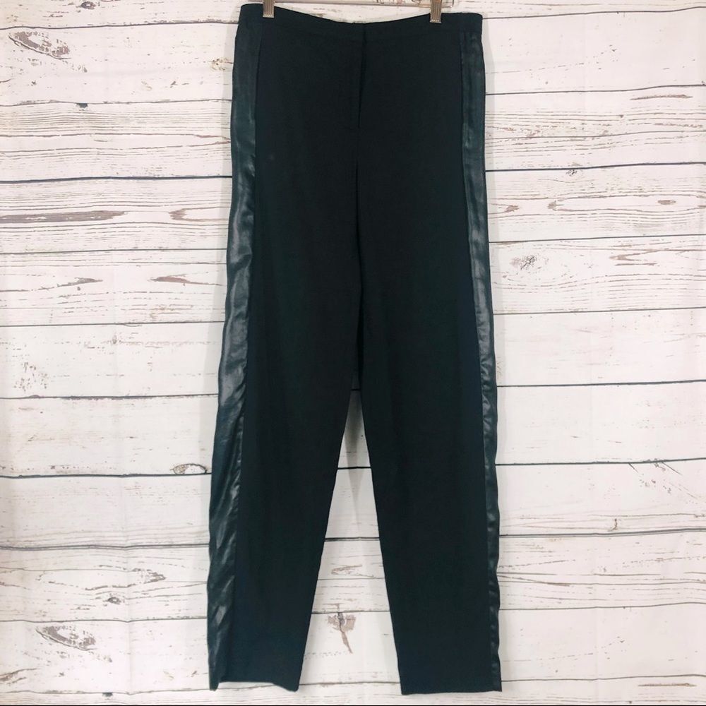 Halston Heritage Tuxedo Pants Satin Stripe Black with Pockets 2